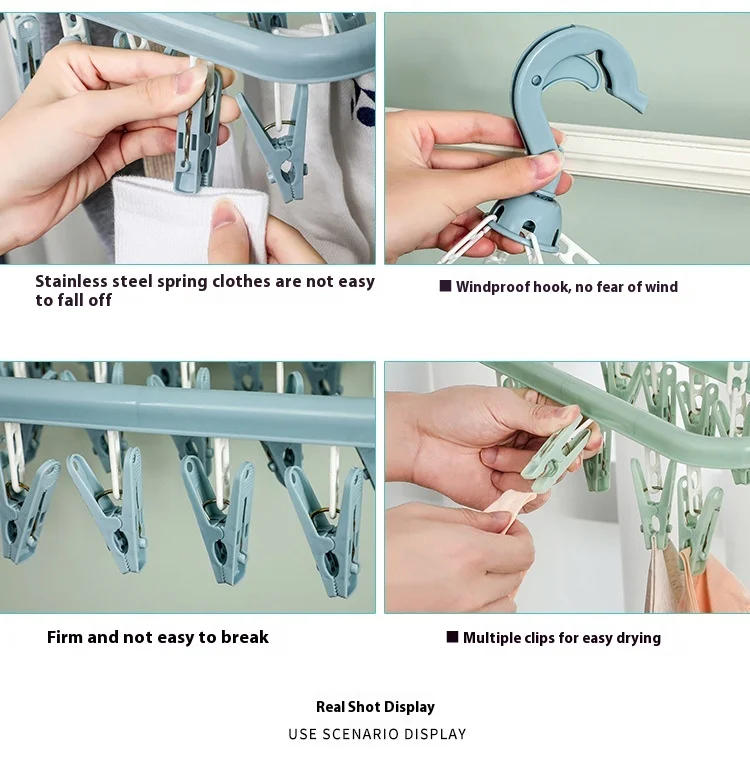 Description Picture 6 of item32 Clips Clothes Drying Hanger PP Windproof Clothespin for Underwear Sock Household Foldable Multi Functional Laundry Racks