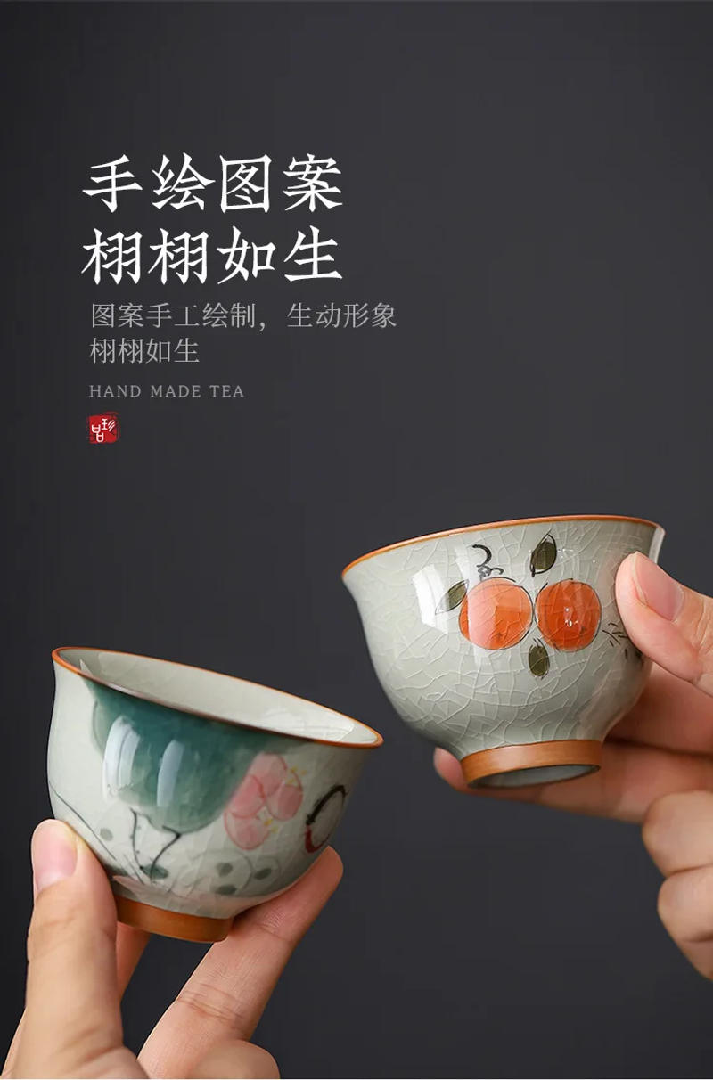 Description Picture 5 of itemLarge Underglaze Color Hand-painted Ge Kiln Master Cup, Ice Cracked Glaze, Sliced Ceramic, Kung Fu Tea Set, Teacup, Tea Tasting