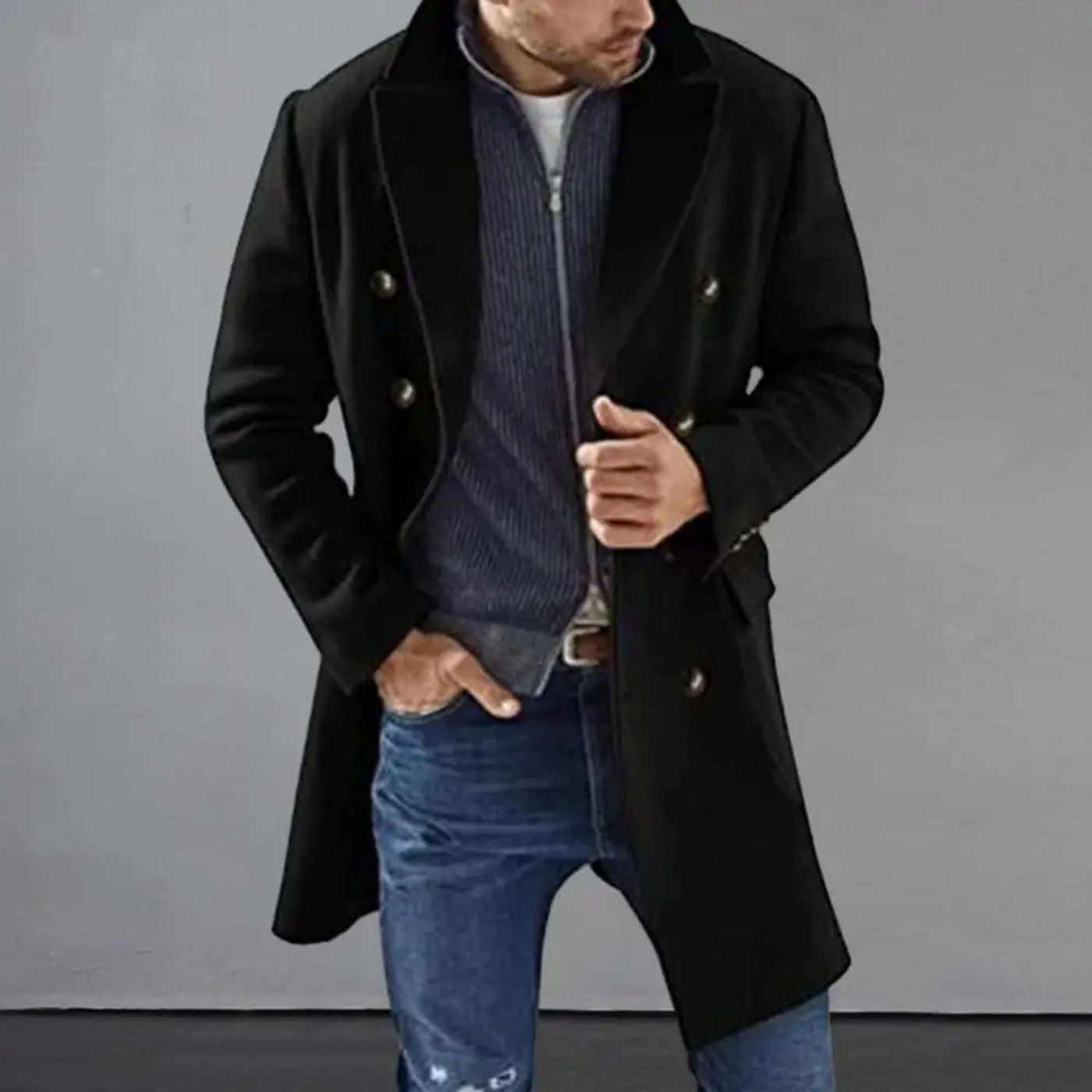 Description Picture 5 of itemOvercoat Versatile Solid Color Casual Style Lapel Collar Knee-length Long Warm Thickened Fashionable Jacket