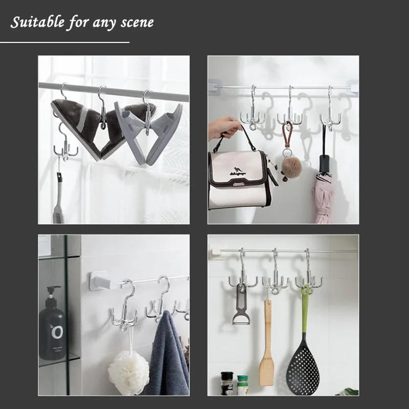 Description Picture 3 of item1/2PCS Four-Claw Hook Multi-Functional Multi-Purpose Movable Hook Rotatable Hanging Bag Hat Scarf Dormitory Storage Punch-Free
