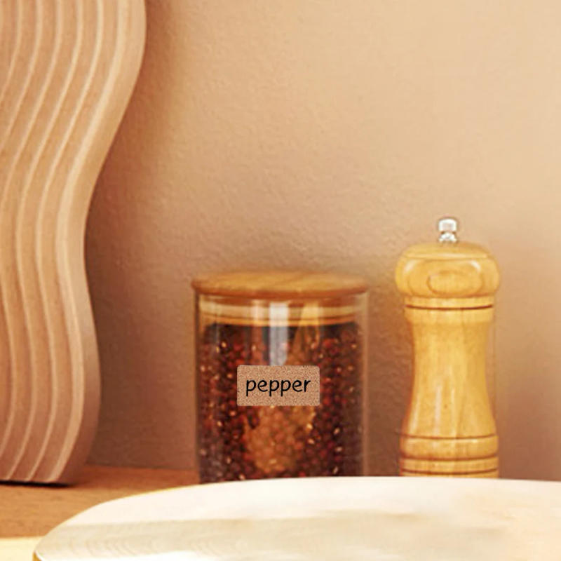 Description Picture 4 of itemClassification Label Self Adhesive Name Sticker Rectangular Cork Wooden Label Sticker Spice Container Tags Sticker for Jars Box