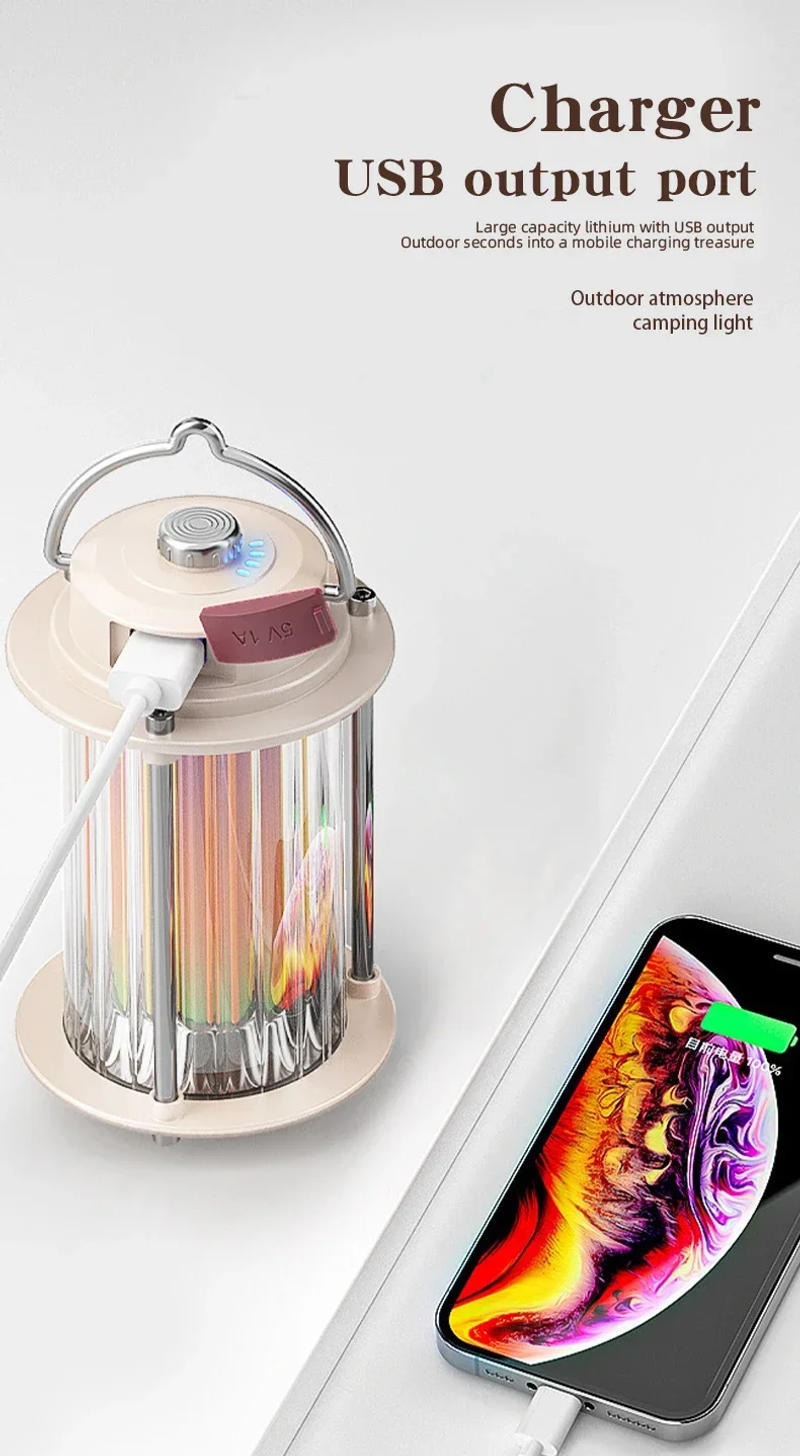 Description Picture 4 of itemTYPE-C USB Rechargeable Camping Light 3000-5500K Stepless Dimming Vintage Tent Lamp Outdoor Emergency Portable Lanterns