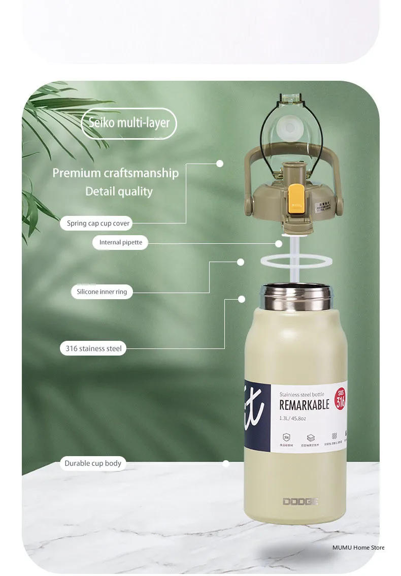 Description Picture 6 of itemDODGE Large Capacity Thermo Bottle Stainless Steel Thermal Water Bottle Tumbler Cold and Hot Vacuum Flask Travel Insulated Cup