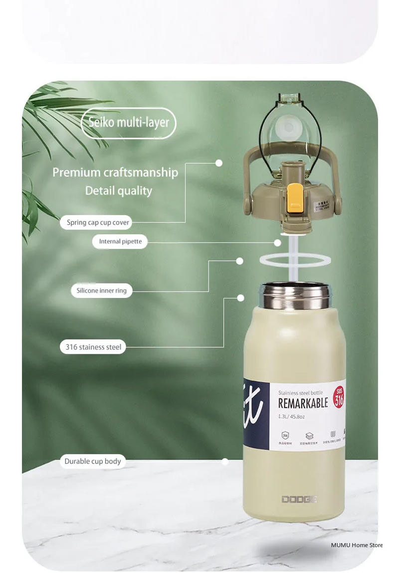 Description Picture 6 of itemDODGE Large Capacity Thermo Bottle Stainless Steel Thermal Water Bottle Tumbler Cold and Hot Vacuum Flask Travel Insulated Cup