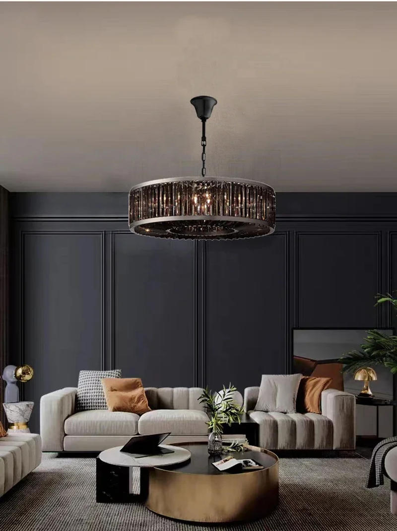 Description Picture 4 of itemLed Retro American Black Round Crystal Hanging Lamps Chandelier Lighting Lustre Suspension Armature Lamps For Living Room