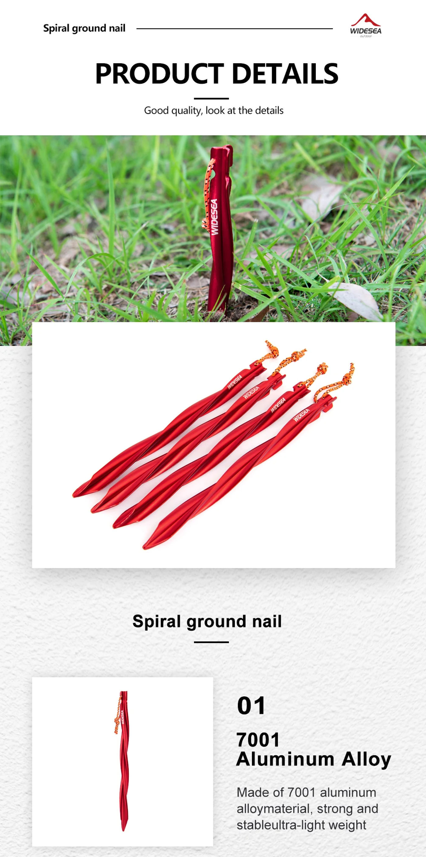Description Picture 5 of itemWidesea Camping 4pc/set Tent Pegs Stakes Nails for Hard Snow Floor Outdoor Accessories Shelter Equipment Supplies Hiking Tourist