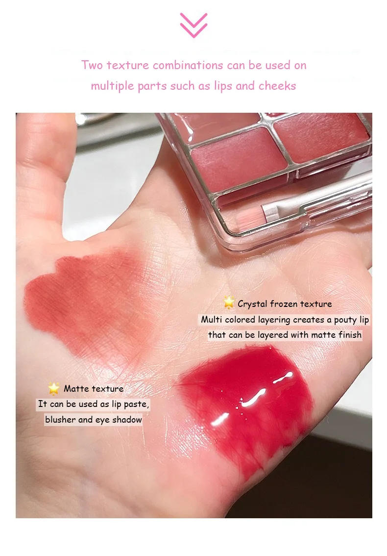 Description Picture 6 of itemLip Jelly Plate Mirror Crystal Matte Lip Gloss Moisturizing Velvet Water Glass Red Orange Sexy Lip Plump Blush Eyeshadow Palette