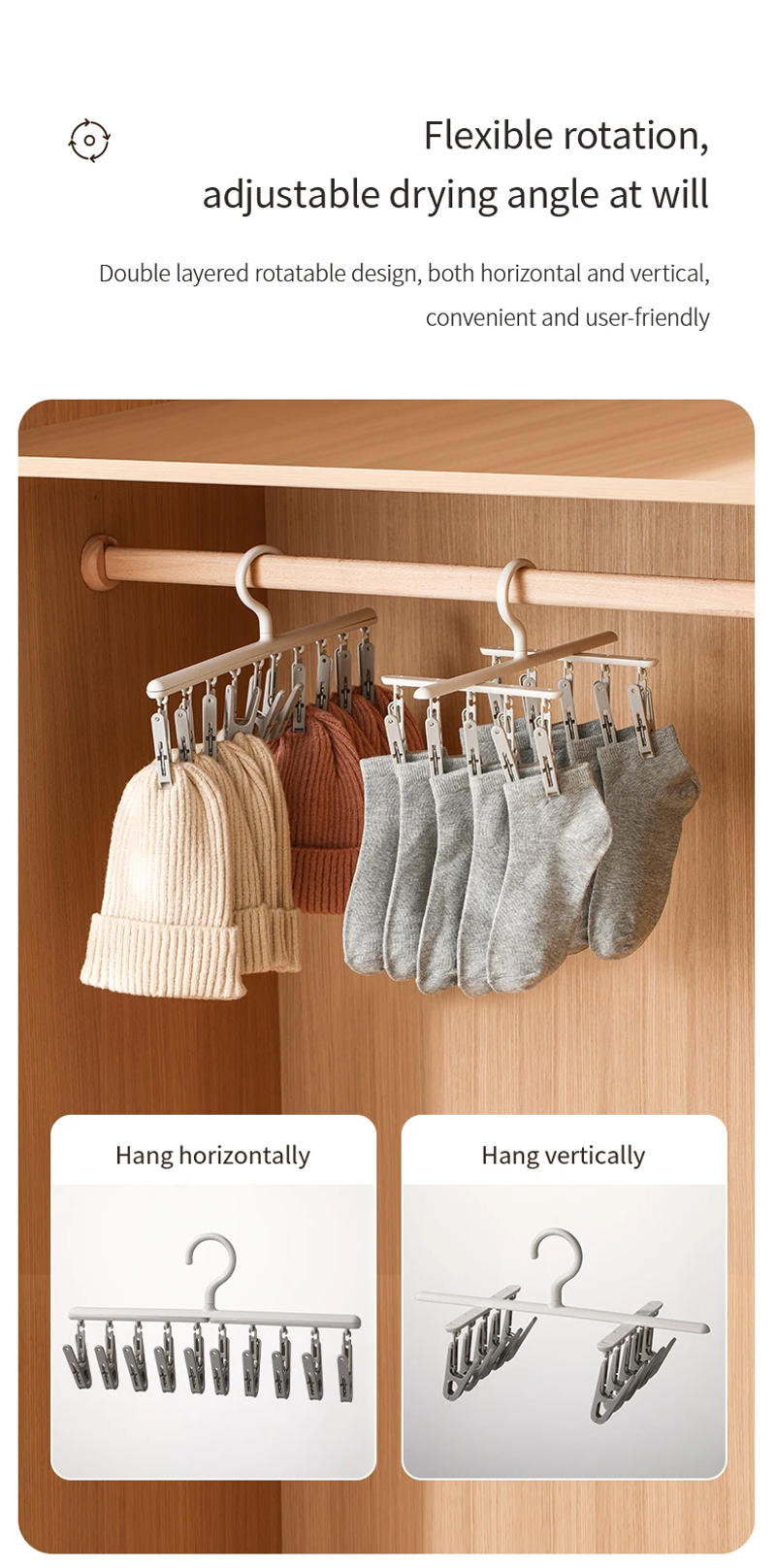 Description Picture 5 of itemFaSoLa Socks Drying Rack with 10 Clips, Multi-Function Dormitory Student Home Balcony Drying Clips, Underwear Drying Clips