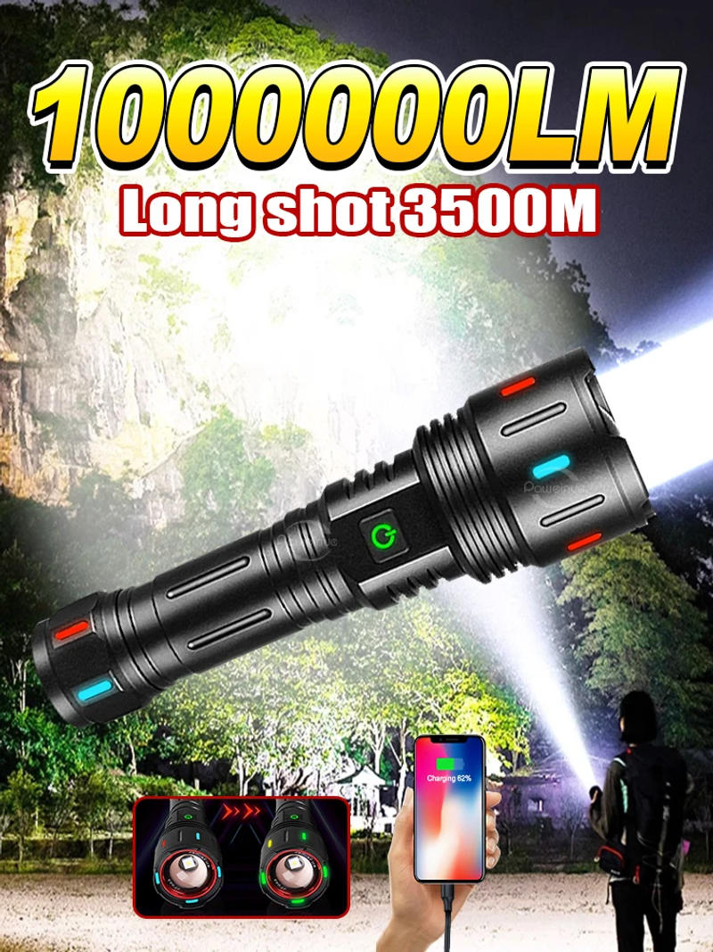 Description Picture 4 of itemNew 600W High Power LED Flashlight USB Rechargeable Flashlights 18650 Long Range Tactical Lantern Strong Light Fishing Hunting