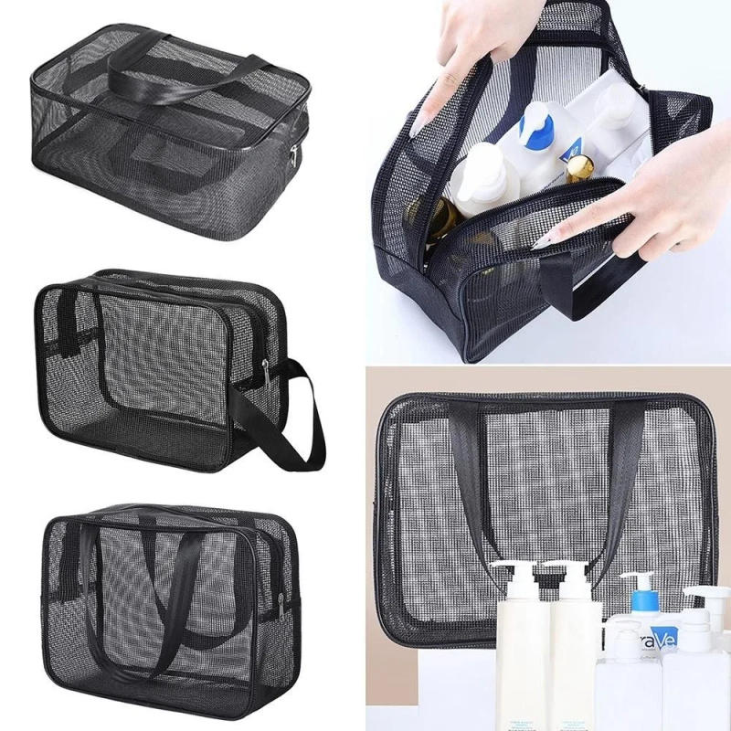 Description Picture 3 of itemNew Portable Bathing Bag Mesh Shower Toiletry Pouch Travel Makeup Storage Holder Big Pockets Bathroom Carry Tote