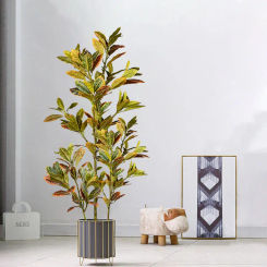 120cm Large Fake Ficus Tree Artificial Tropical Rubber Plants Plastic Codiaeum Tree Leaves Autumn Leafs for Home Garden Decor
