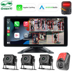 10.36'' 4CH AI Smart Blind Spot Radar BSD Alarm Wireless Apple Carplay Android-Auto DVR Monitor Fisheye 170° Cam for Truck Bus