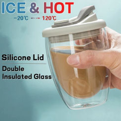 350ml Double Glass Cup Transparent Tea Coffee Mug With Silica Gel Lid Kitchen Milk Beverage Coffee Cup Drinkware