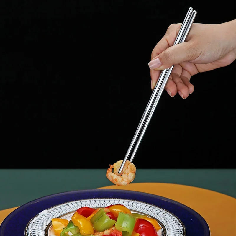 Description Picture 6 of item1/2/5 Pairs Chinese Chopsticks Stainless Steel Non-slip Sushi Chopstick Korean Japanese Food Metal Sticks Kitchen Tableware Set
