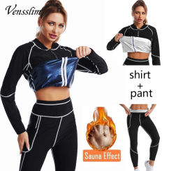 Women White line Shirt Sweat Sauna Pants Body Shapers Waist Trainer Slimming Long Sleeves Fitness Shapewear Sauna suit