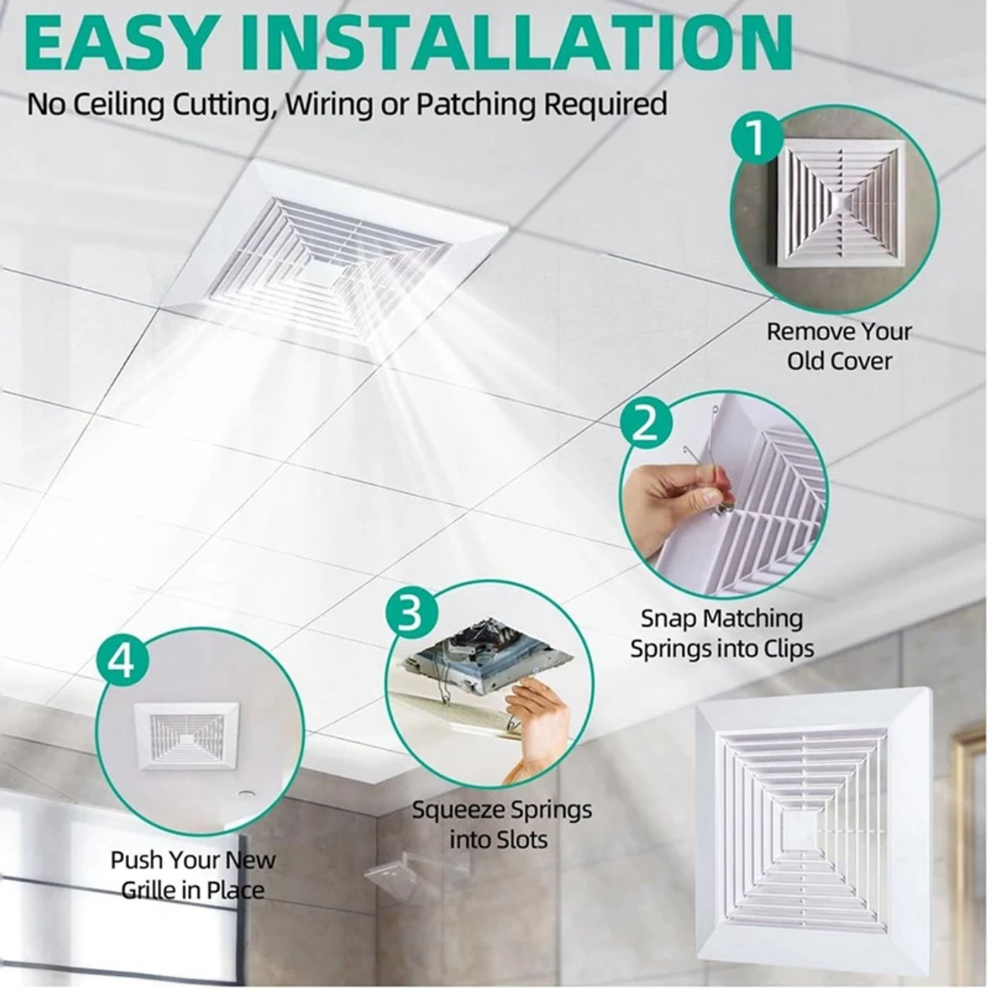 Description Picture 6 of itemBathroom Exhaust Fan Cover With Springs Replacement Parts For Square Ceiling Or Wall-Mount Exhaust Fan, Bathroom