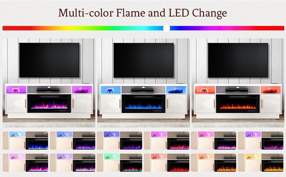 Description Picture 4 of item70''TV Stand with 36''Fireplace-LED Light Entertainment Center for 75+inch TV-White TV Cabinet,Modern TV Console for Living Room