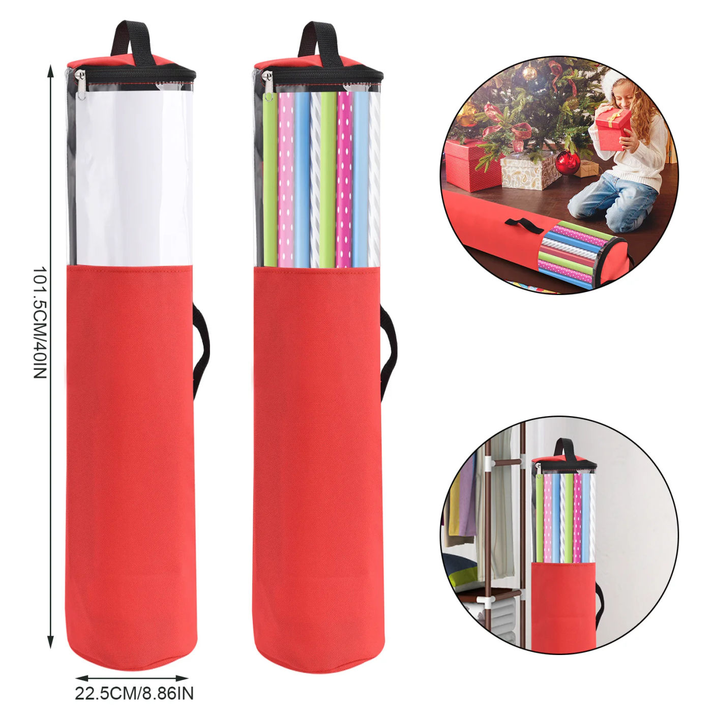 Description Picture 5 of itemWaterproof Christmas Wrapping Paper Storage Bag Zippered Rolled Ribbons Gift Wrapping Organizer Xmas Gift Wrap Organiser
