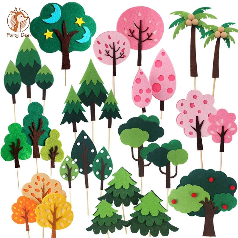 Description Picture 2 of itemForest Series Cake Topper Green Felt Small Tree Trees Grass Collection Cake Decoration Baking Dessert Birthday Party Decor Gifts