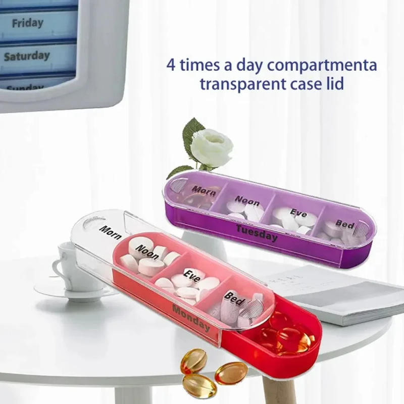 Description Picture 4 of itemA Week Pill Boxes Seven Days Car Rainbow Portable 28 Plastic Compartments Large Capacity Portable Personal Health Care Pill Box