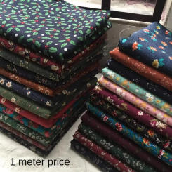 Cotton Linen Printed Fabric Floral Patterns By The Meter for Dress Clothing Decoration Diy Sewing Cloth Patchwork Blue Black