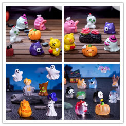 100pcs 3D Halloween Ghost Pumpkin Skull Owl monster Resin Hallowmas Doll House Figurines & Miniatures DIY Accessories