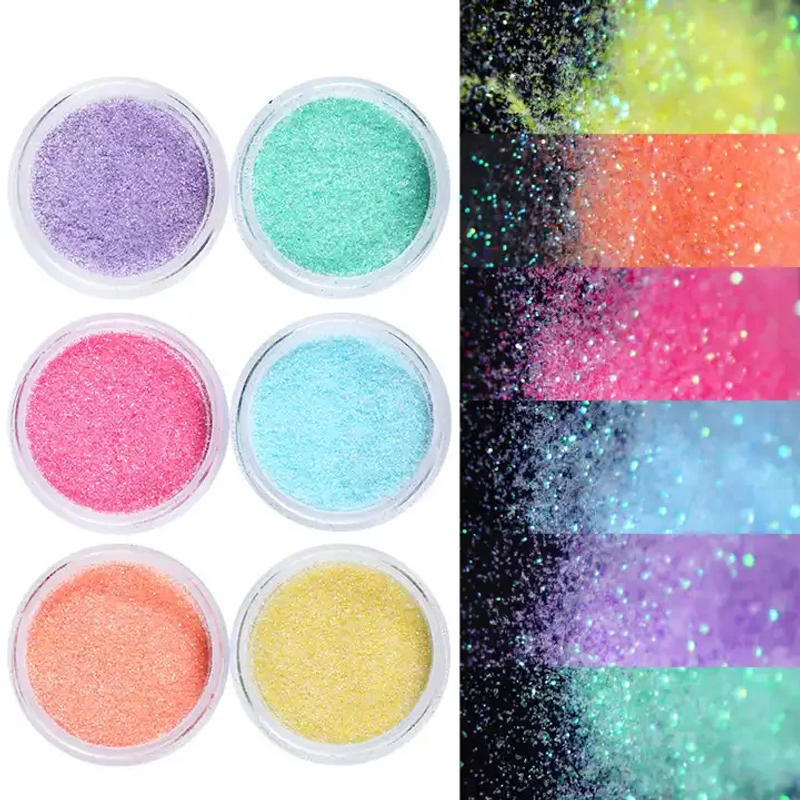 Description Picture 4 of item6 Colors Glitter Candy Sugar Sand Loosen Powder Dust Woolen Nail Art Powder 10ml Per Jar