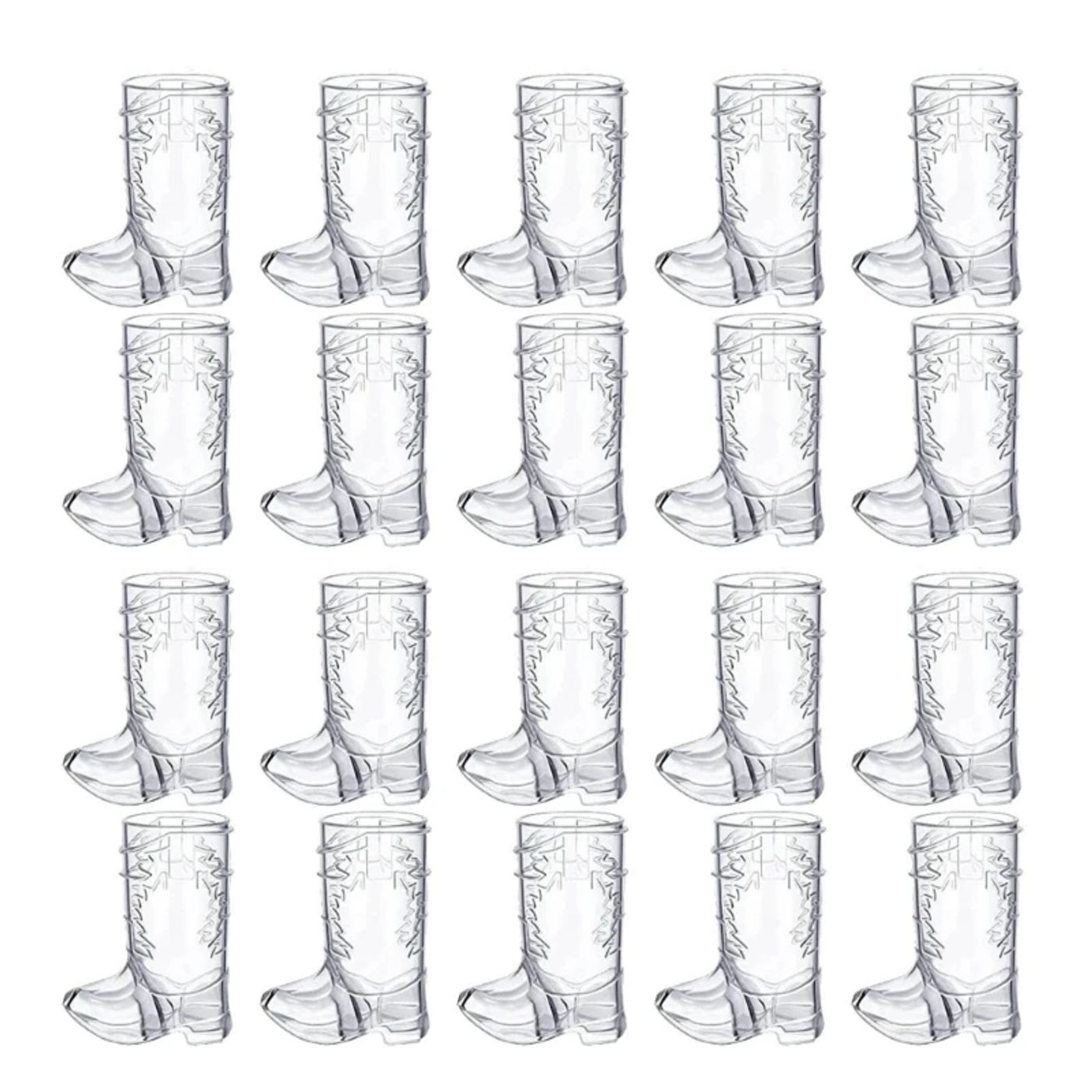 Description Picture 2 of itemPack of 20 Clear Plastic Shot Glasses Cowboy Theme Decoration Cowboy Boot Plastic Cup Fun Party Supplies