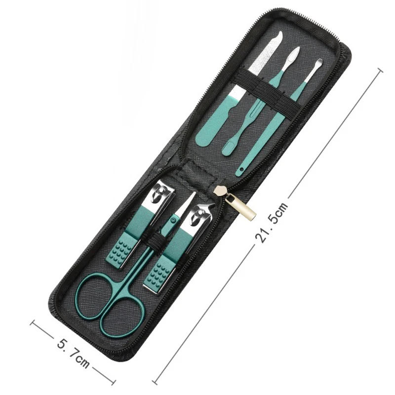 Description Picture 2 of item6Pcs Portable Household Manicure Sets Pedicure Tools Nail Clipper Personal Care Kits Eyebrow Scissors Earpick Black Blue Green