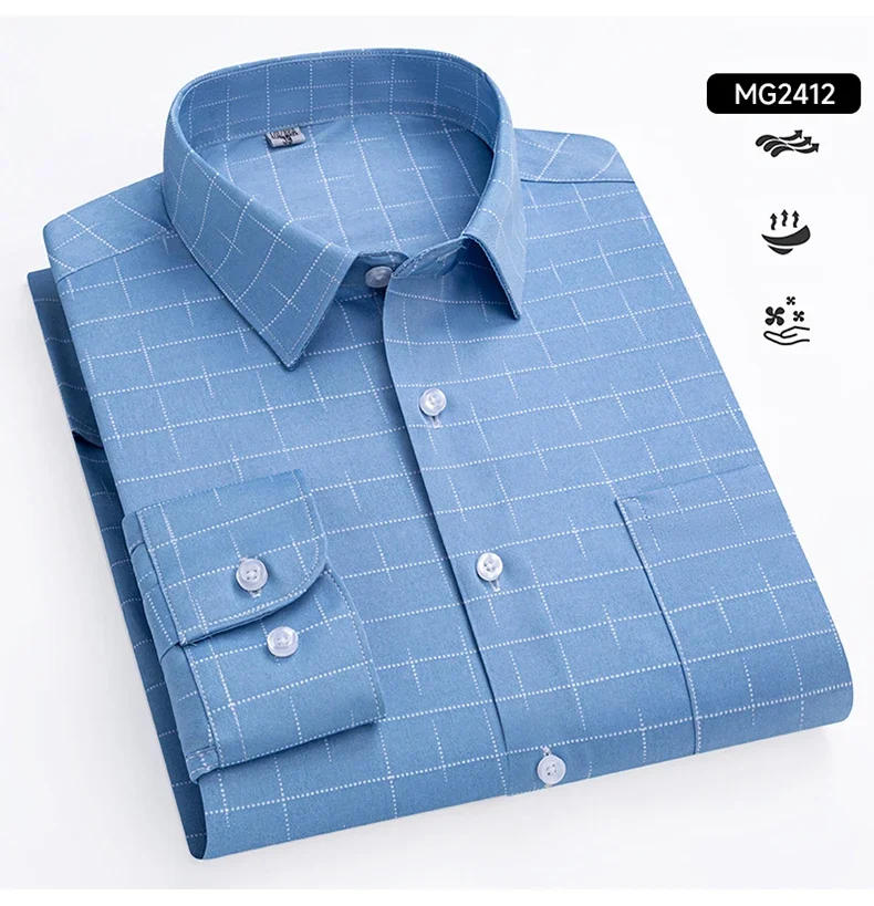 Description Picture 4 of itemMen's Striped Stretch Business Long Sleeve Formal Dress Shirt Easy Care Casual Fashion Standard Fit Male Workwear Shirts