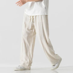 New Spring Summer Casual Pants Men Cotton Line Harem Trousers Male Straight Sweatpants Loose Drawstring Full Length Man