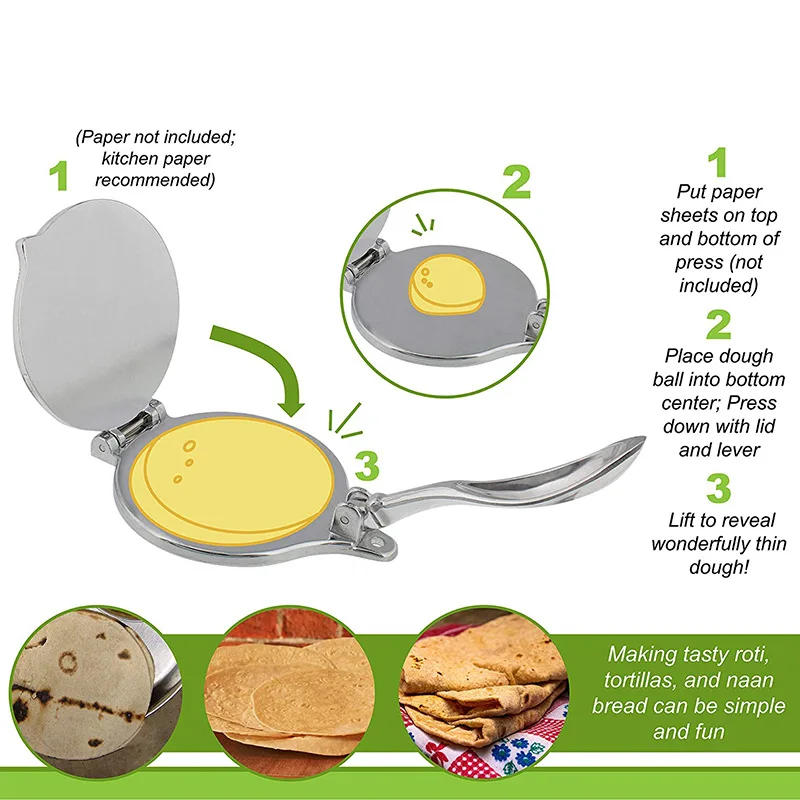 Description Picture 3 of item16/20cm DIY Tortilla Press Maker Aluminium Alloy Manual Corn Tortillas Dough Pressing Tools Kitchen Bakeware Cooking Accessories