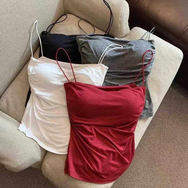 Description Picture 2 of itemWomen Summer Seamless Sexy Camisole Vest Beautiful Back Comfort Padded Bralette Pleats Thin Shoulder Straps Tanks Tops Underwear