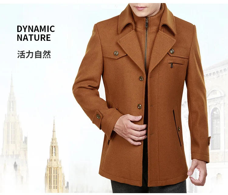 Description Picture 5 of itemAutumn and winter new thick woolen men's coat long men's trench coat business middle-aged men's wear