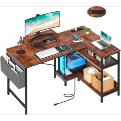L Shaped Desk 47 Inch Computer Desk with Outlets & USB Ports Home Office Desk with Monitor Stand Corner Desk Home Office
