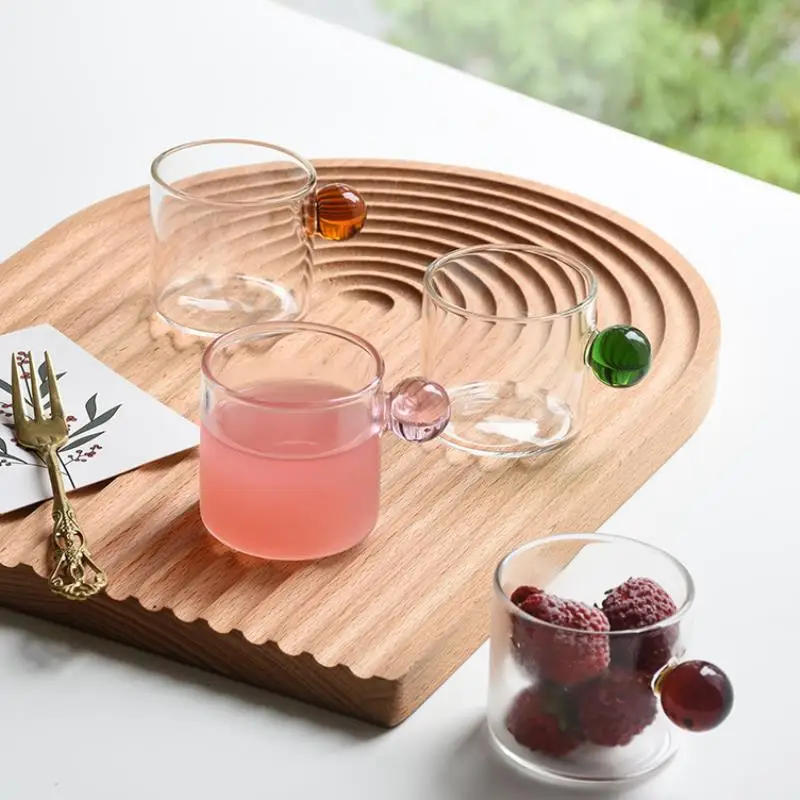 Description Picture 5 of item100ml Espresso Cups Small Cups Home Glass Ball Handle Coffee Cup Tea Water Cup Saucer Steak Juice Bucket Table Decor