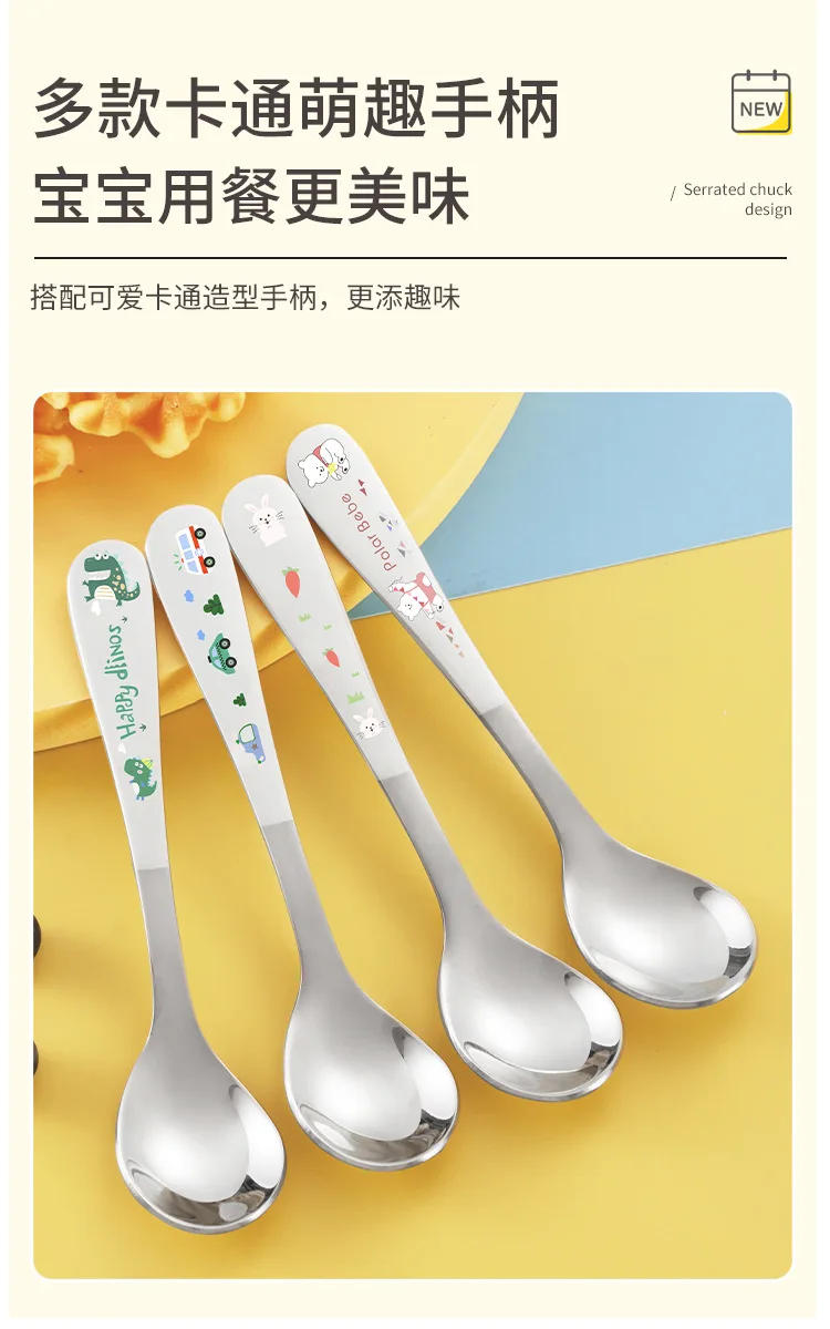 Description Picture 5 of itemEconomic Cartoon Spoon Fork Set Children Kid Cutlery Travel Camping Tableware Ice Cream Dessert Scoop Stainless Steel Dinnerware