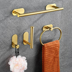 Bathroom Towels Rack Black Washhand Hanger Ring Rail Bar Kitchen Storage Accessories Stainless Steel Towel Holder Self-adhesiv