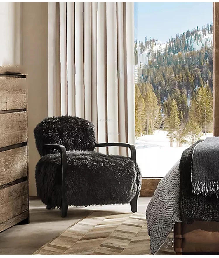 Description Picture 5 of itemNordic Fabric Living Room Chairs Home Bedroom Back Armchair Light Luxury Creative Living Room Wooden Lounge Chairs with Pedal