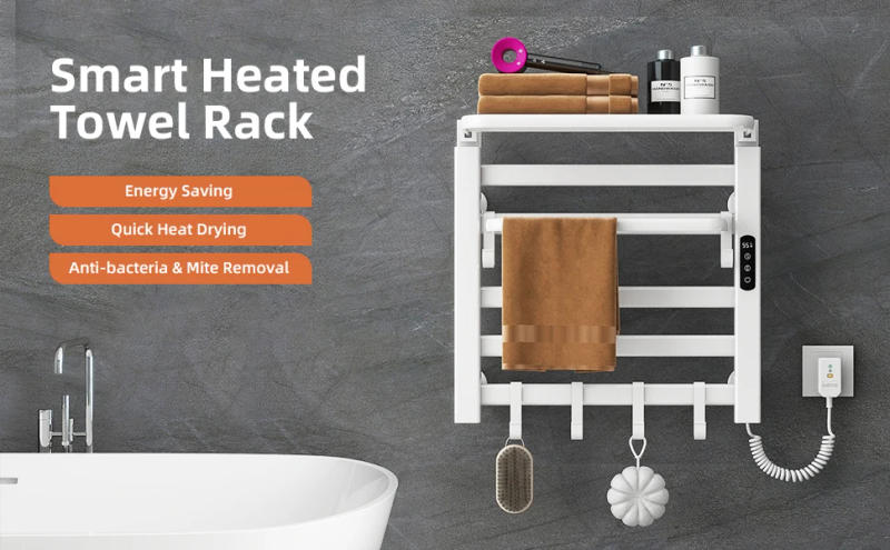 Description Picture 3 of itemSIOYIE Towel Warmer Bathroom Wall Mounted Heated Towel Rack with storage rack, Electric Towel Drying with Timer R630