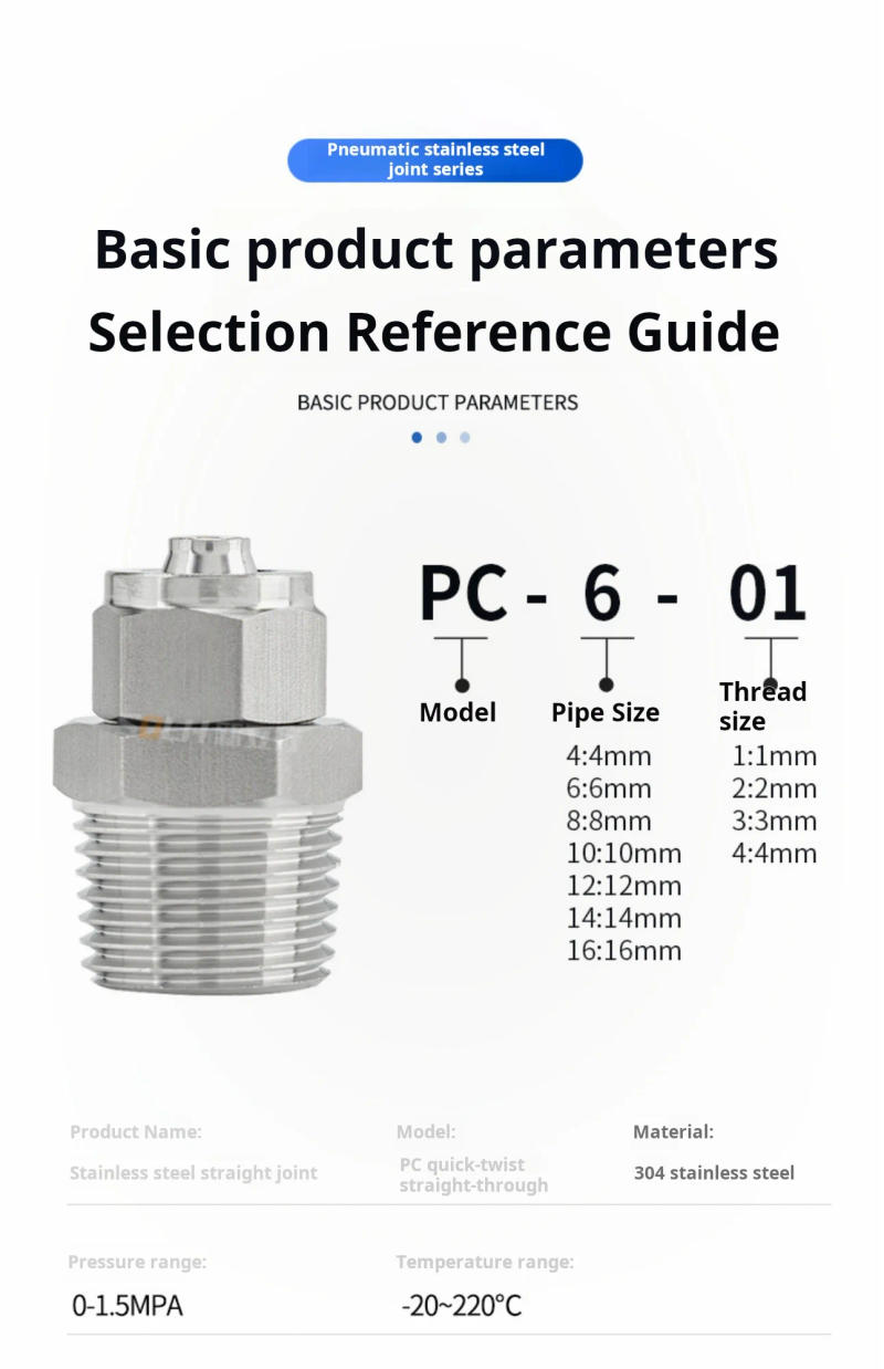 Description Picture 4 of itemPC quick-twist straight-through stainless steel terminal pneumatic hose plug-in quick-connect joint air pipe joint