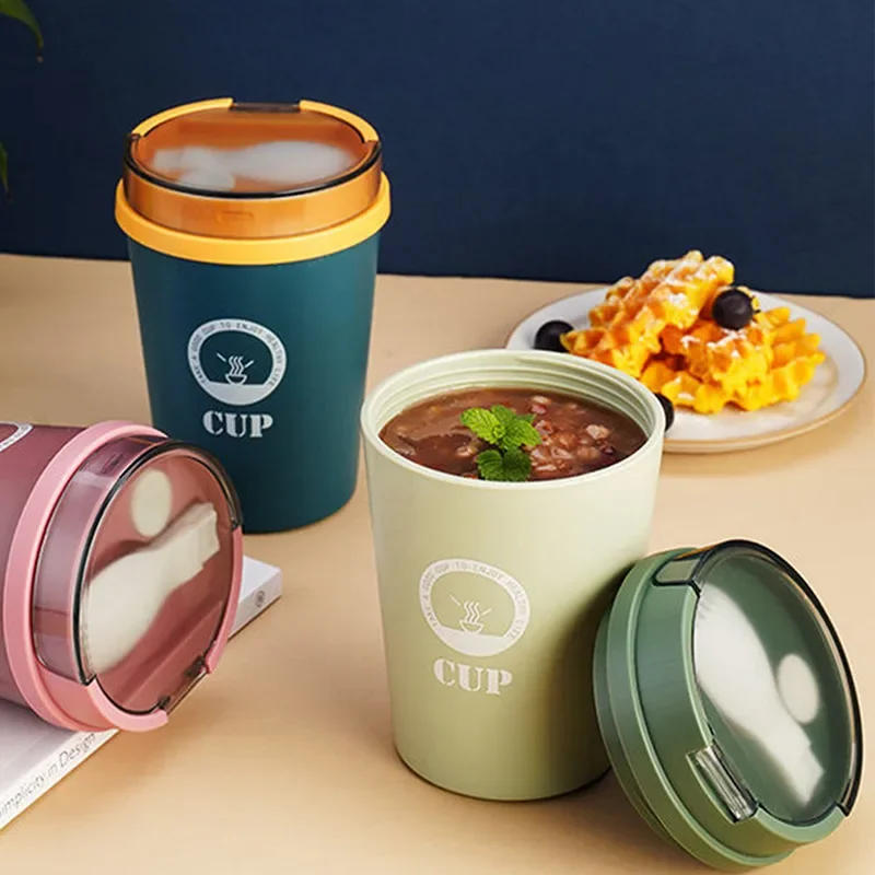 Description Picture 2 of item500ml Cup shape Lunch Box Portable Soup Porridge Cup For Kids Microwave Plastic Bento Box Student Sealed Food Container Box