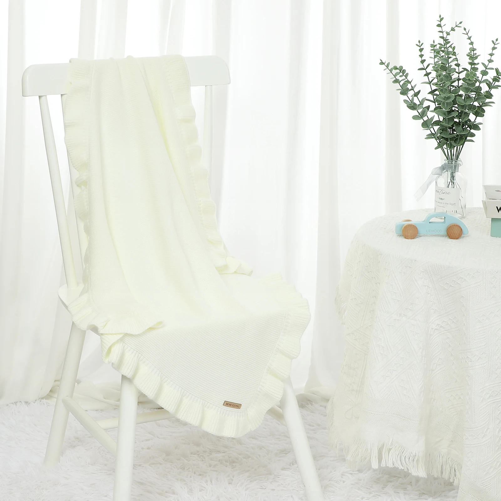 Description Picture 3 of itemKnitted Baby Swaddle Blanket for New Born Babies Accessories Ruffle Stroller Blanket Bedding items Infant Nap Bed Cover