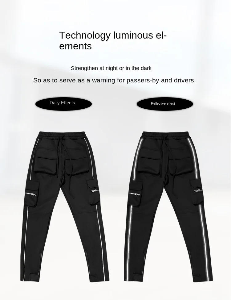 Description Picture 2 of itemGym Men‘s Multi-Pocket Straight Bottom Cargo Pants Ventilate Reflective Stripe Sports Fitness Men Casual Trousers Track Pants