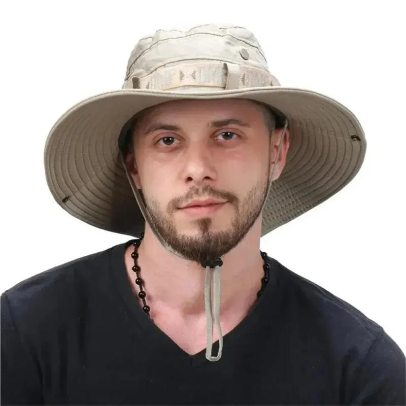 Description Picture 2 of itemSummer Men Bucket Hat Outdoor UV Protection Wide Brim Panama Safari Hunting Hiking Hat Mesh Fisherman Hat Beach Sunscreen Cap