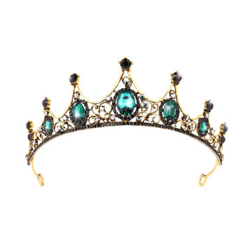 Baroque Green Crystal Tiara Crowns for Women Wedding Engagement Marriage Alloy Princess Queen Crown Hairwear Hair Accessories