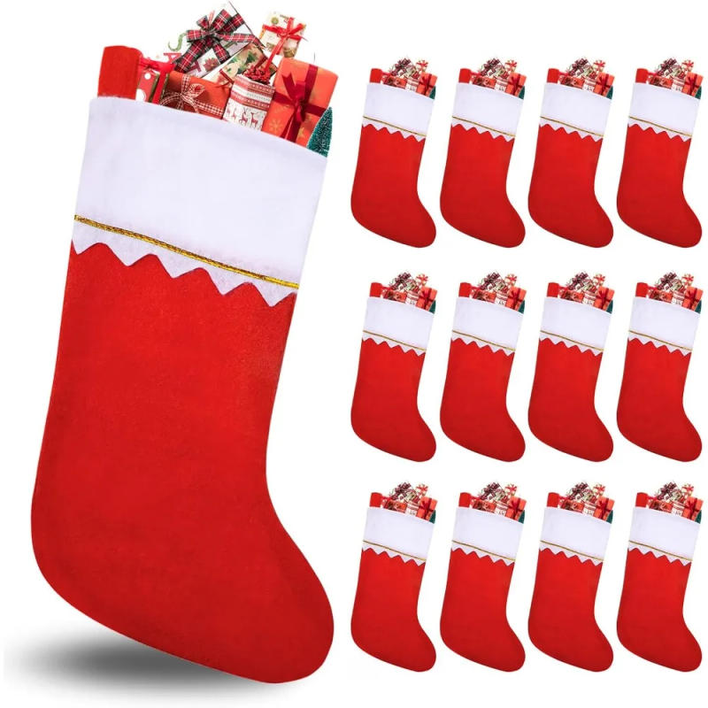 Description Picture 2 of item12 Pack Red Felt Christmas Stockings Bulk Xmas Fireplace Santa Socks Christmas Tree Hanging Stockings Decoration Gift Packing
