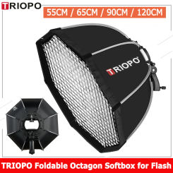 Triopo Softbox 55cm 65cm 90cm 120cm Foldable Octagon Umbrella Softbox S Bracket Hand Grip+Honeycomb Grid Outdoor Soft Box Flash