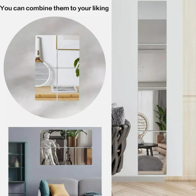 Description Picture 6 of item4PCS Acrylic Mirror Flexible Plastic Mirror Sheets Adhesive Square Wall Mirror Tile Stickers DIY Craft Home Wall Decoration