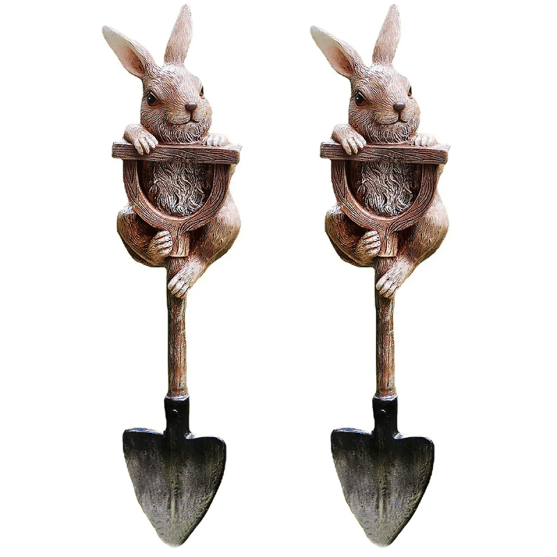 Description Picture 4 of itemABGE-2X Bunny Statue Whimsical Garden Decor For Outside, Resin Bunny  Figurine On Shovel, Outdoor Lawn Decoration